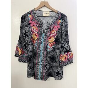 Paisley Boho Top S Western Romantic Maximalist Tunic Folk Art Festival Floral
